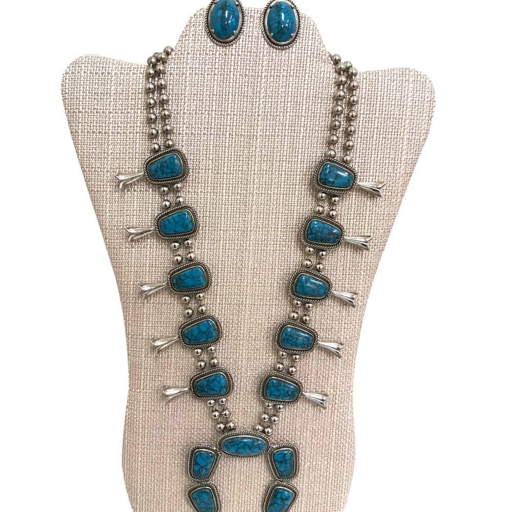 Vintage Goldette Silver Turquoise Necklace clip earrings